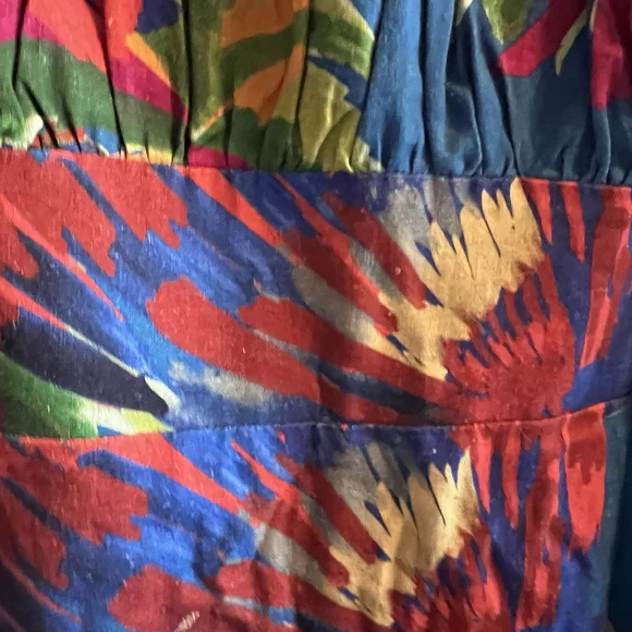 House of Harlow 1960 Large Tropical Parrot Linen Midi Dress Puff Sleeve Blue - Picture 6 of 11